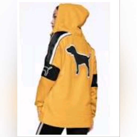PINK VS Satin Dog Fleece Lined Hood Quarter Zip Up Sherpa Hoodie Gold, Blk/White - Picture 2 of 5